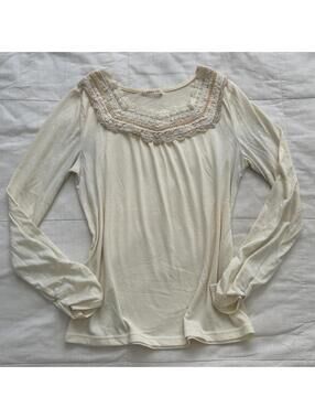 Axes Femme Cream Lace Square Neck Long Sleeve Top Size M Japan